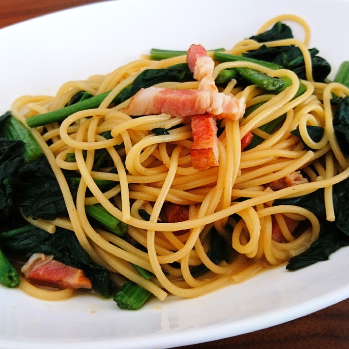 ほうれん草とベーコンの和風パスタ レシピ 作り方 By しまゆず 楽天レシピ